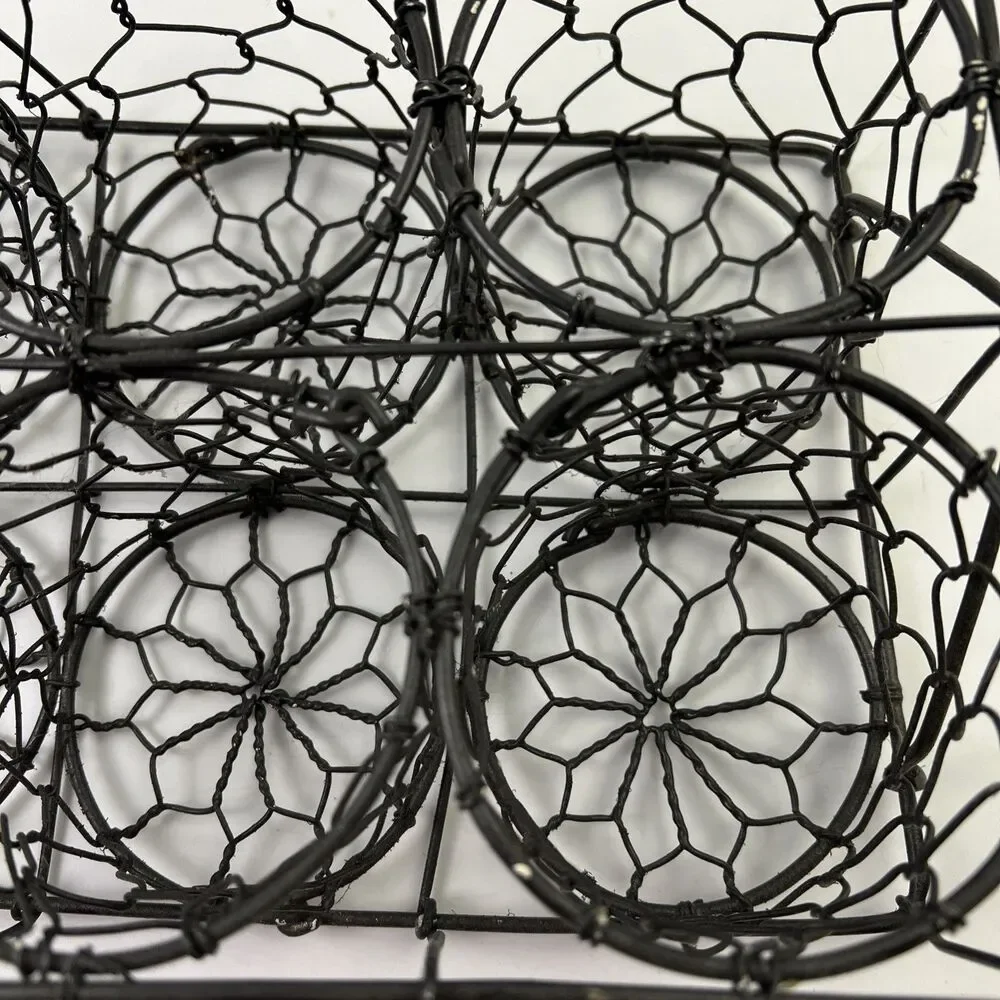 Vintage Primitive Wire Plant Herb Caddy 6 Holder Basket Twisted Galvanized Steel